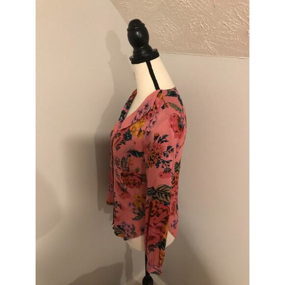 Anthropologie Maeve Manifold Pink Floral Button Down Blouse - Size 0 - Picture 2 of 10